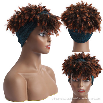 Fluffy Headband Wigs for Black Women Short Afro Kinky Curly Headwrap Wig High Temperature Natural Synthetic Headband Scarf Wig